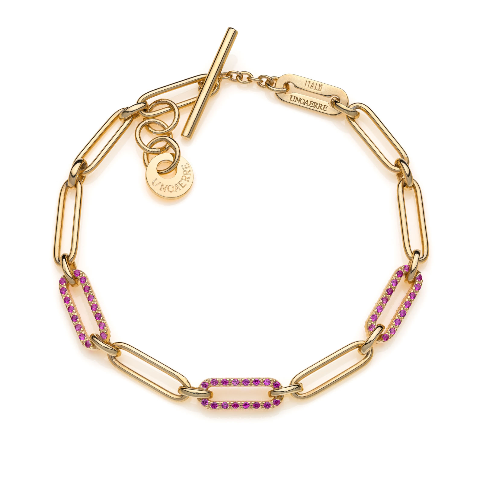 Unoaerre Bracciale in argento dorato con cubic zirconia rosa | UNOAERRE Gioielli