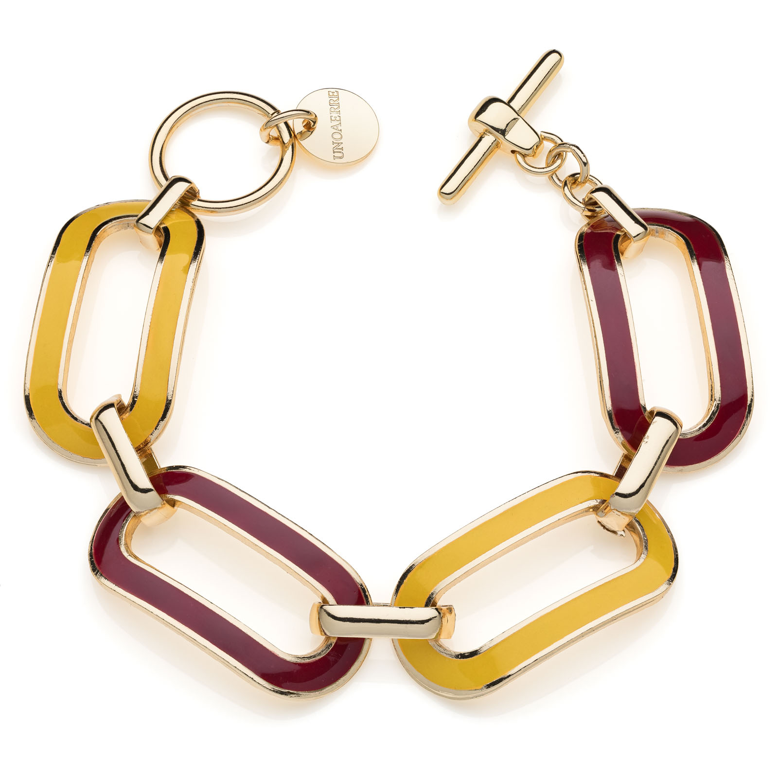 Unoaerre Bracciale in bronzo dorato con smalto rosso e giallo | UNOAERRE Gioielli