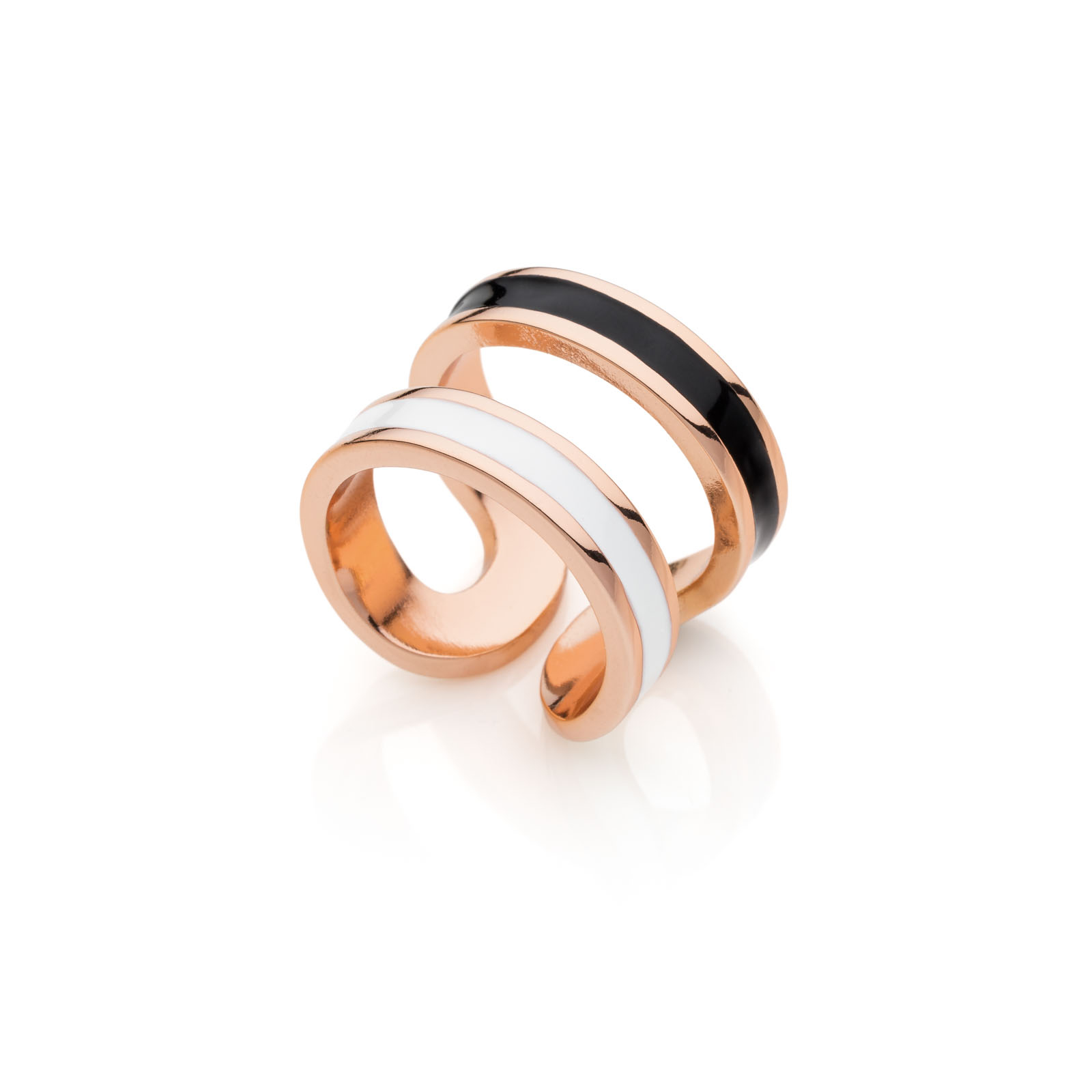 Unoaerre Anello in bronzo rosa smalto bianco e nero | UNOAERRE Gioielli