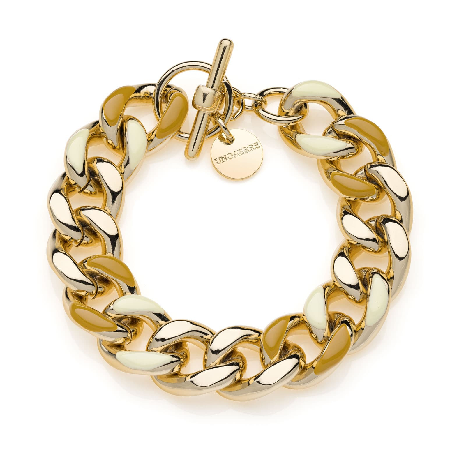 Unoaerre Bracciale donna catena grumetta smalto beige e nocciola | UNOAERRE Gioielli