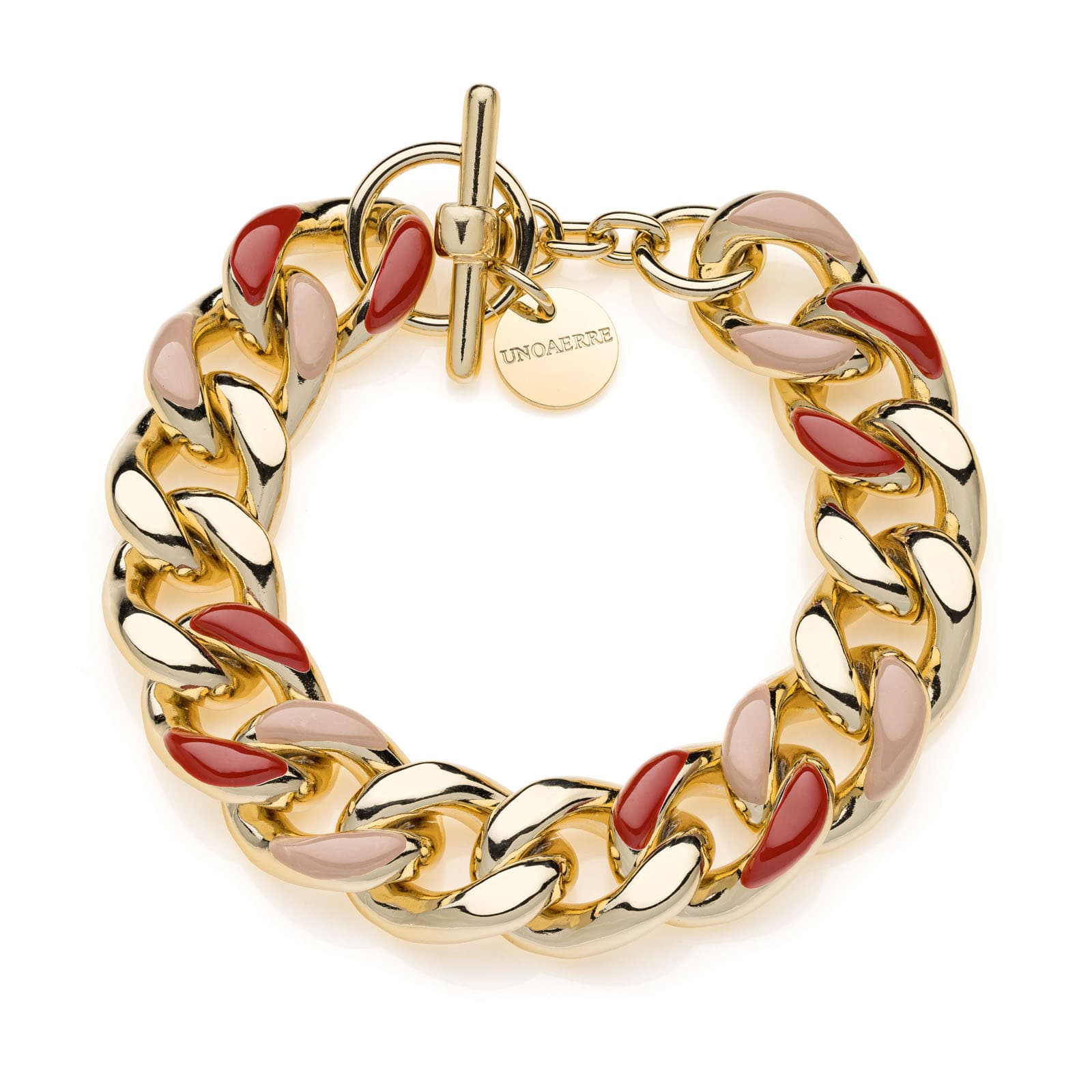 Unoaerre Bracciale donna catena grumetta smalto beige e rosso bordeaux | UNOAERRE Gioielli