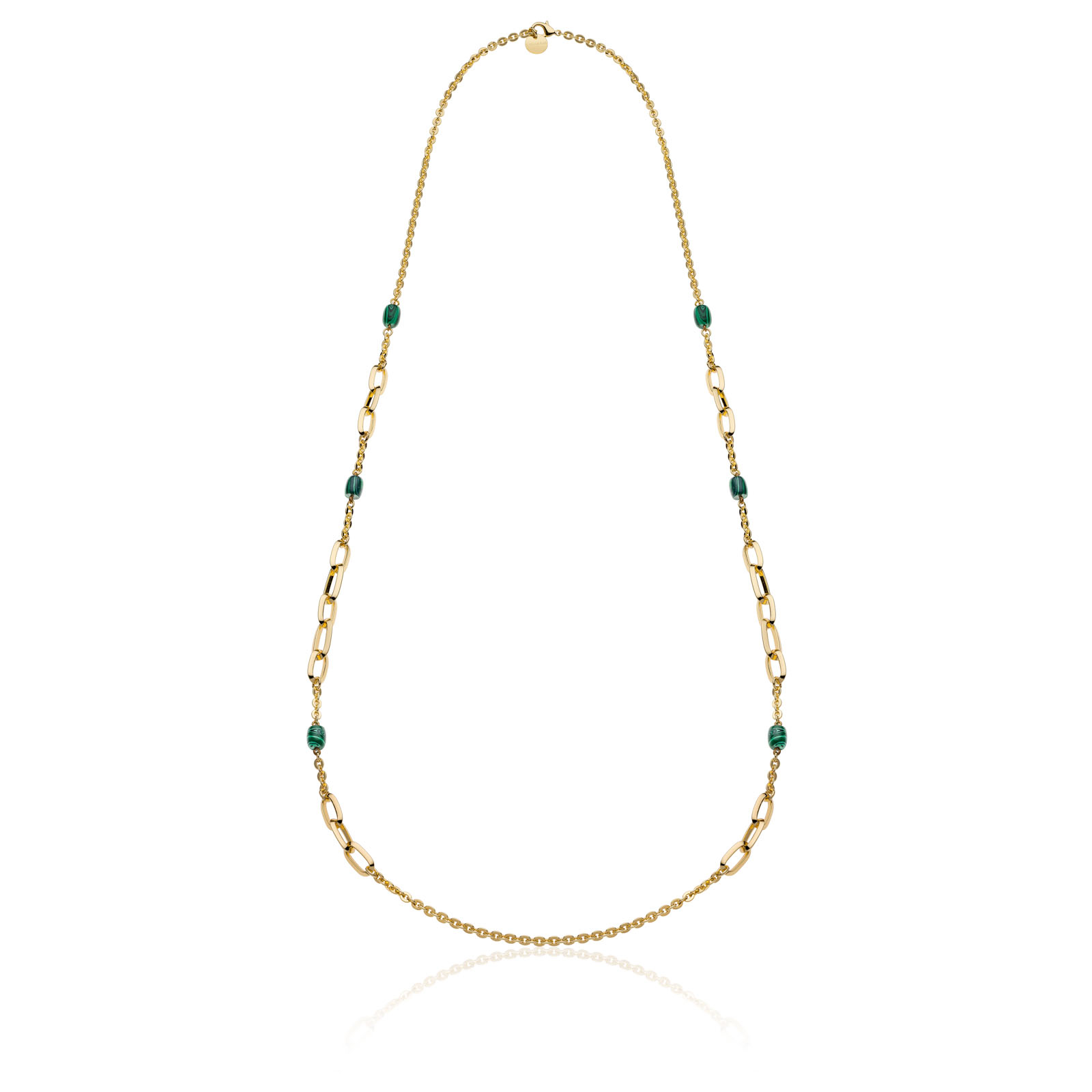 Unoaerre Collana donna lunga in bronzo dorato con malachite verde | UNOAERRE Gioielli