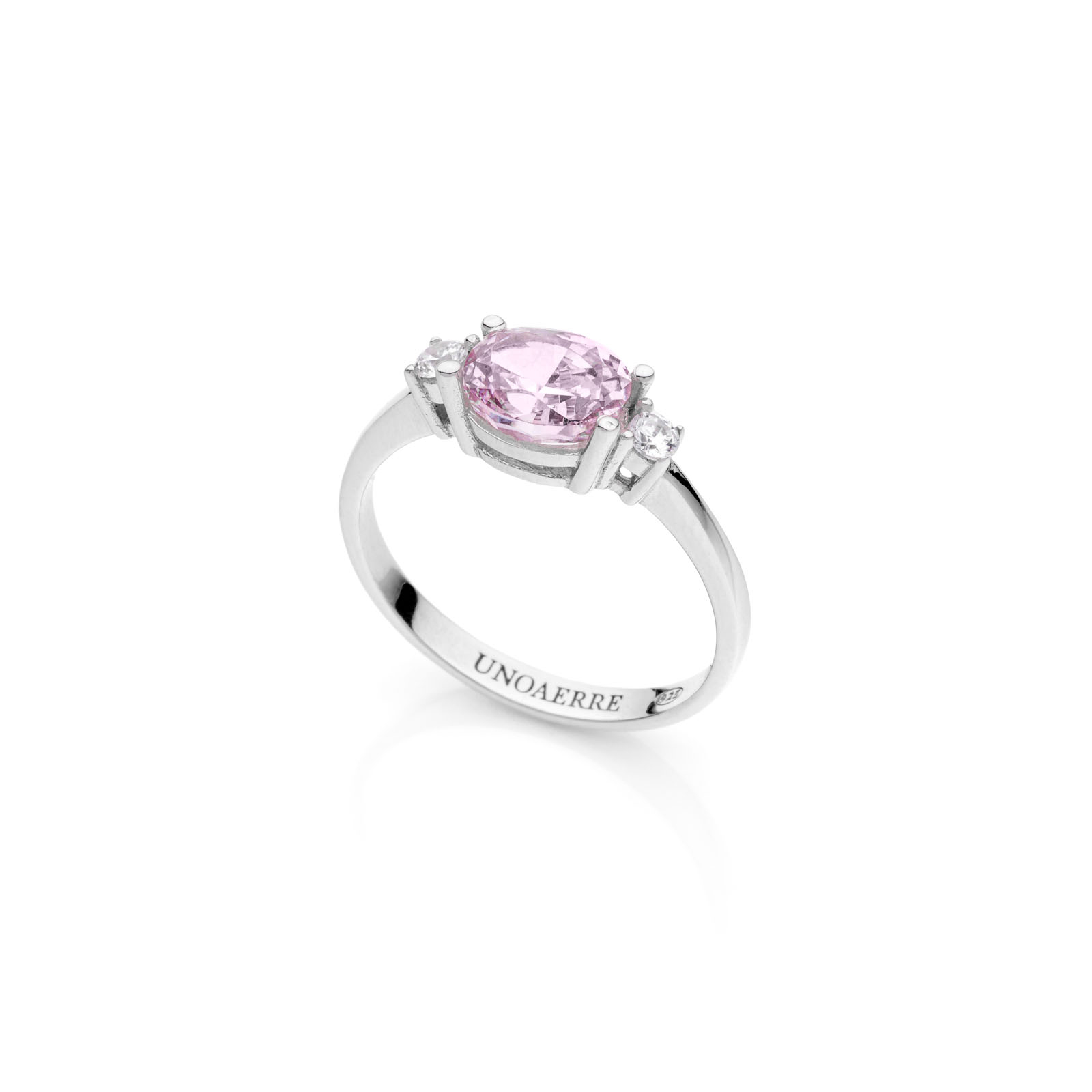 Unoaerre Anello solitario in argento con cubic zirconia rosa | UNOAERRE Gioielli